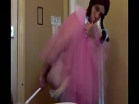 Fuck-hungry shemale is having fun in the living room
